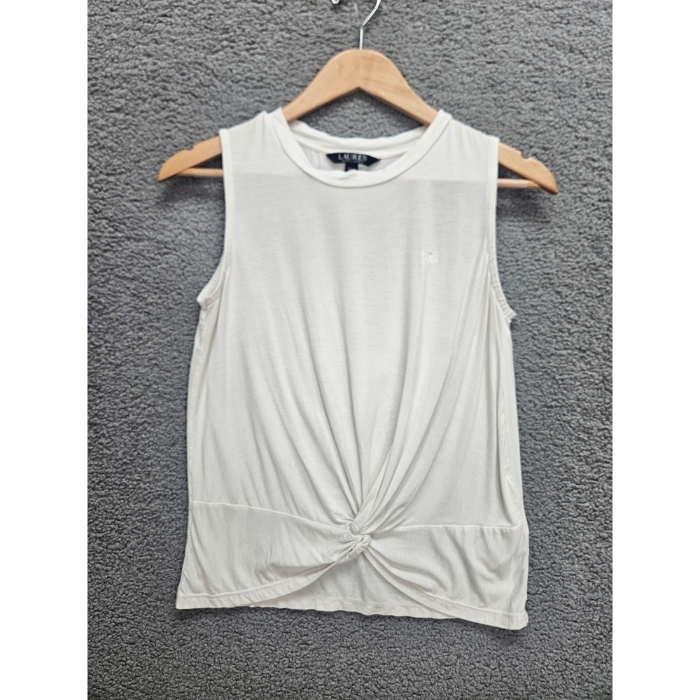 Lauren Ralph Lauren Twist Front Top PS White Viscose Jersey Minimalist Preppy